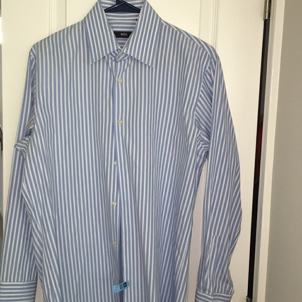 Blue white stripe Hugo Boss dress shirt M 15 1/2